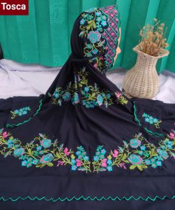 Mukena Terusan Dewasa Bahan Katun Polino Warna Navy Bordir Bunga Rose Cantik