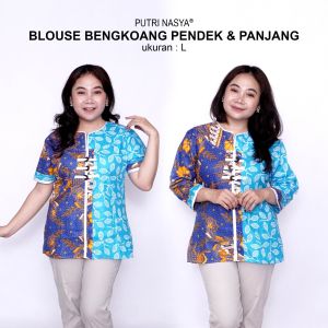 Putri Nasya Blouse Batik Big Size LD 140 Wanita Atasan Batik Jumbo L-XL-2L-3L-4L-5L-6L-7L Model Blus Jumbo Kerja Batik / Atasan Big Size Kerja Wanita / Pakaian Batik Seragam Kantor Bahan Katun / Pakaian Batik Kekinian Model Terbaru Super Big