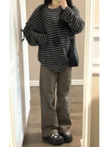 American Style Khaki Casual Pants Womens Small Size Spring Autumn Thin High Waist Loose Straight Leg Workwear Wide Leg Pants