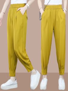Womens High Waist Nine-Piece Harlan Casual Pants Silk Ice Thin Drapey Loose Fit Summer New Style Commute Korean Style