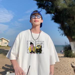 SpongeBob SquarePants Mens Short Sleeve T-shirt Casual Loose Base Layer Summer Breathable Cotton Cartoon Print Tee