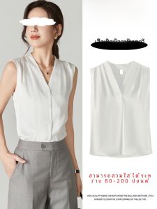 White Sleeveless Shirt Womens Autumn Winter Base Layer Professional Workwear Large Size V-neck Design Versatile Blouse