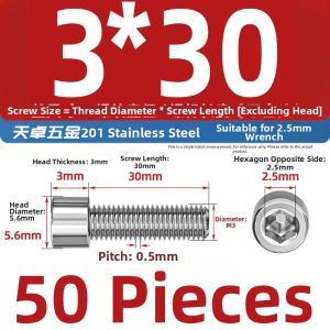 TIANZHUOJINSHU | Stainless Steel 201 Internal Hexagonal Column Head Screw