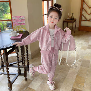 ชุดแฟชั่นฤดูใบไม้ร่วงสำหรับเด็กผู้หญิง ชุดสองชิ้นพร้อมซิป แฟชั่นเด็ก ชุดสองชิ้นพร้อมซิป เสื้อผ้าเด็กผู้หญิง