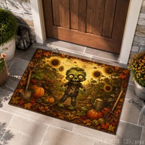 VIKAMA Halloween Cute Ghost Pumpkin Cauldron Door Mat Non-Slip Cartoon Floor Rug Entry Home Decor