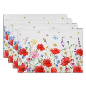 VIKAMA 2/4/6Pcs Rustic Floral Placemats Heat-Insulating Washable Non Slip Dining Table Mats Kitchen And Home Decor