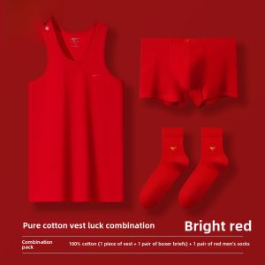 Pure Cotton Red Underwear for Men Septwolves Brand Triangle Pants mid Waist Youth Suitable Antimicrobial Fabric Briefs