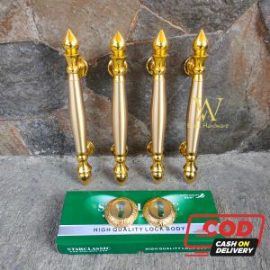 Gagang Pintu Rumah Kuningan Kunci Motif Sawo Gold 30 cm 4 pcs