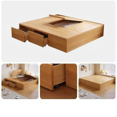 yishujia office | Modern Minimalist Storage Bed No Headboard Wooden Tatami Bed