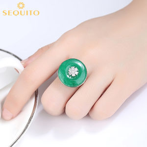 SEQUITO Classic Round Emerald Green Stone Adjustable Open Ring CZ Women Elegant Jewelry SR028