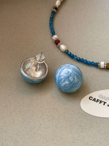 CAFFTI | Silver Needle Blue Enamel Exquisite Candy Earrings