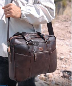 Cặp tài liệu da nam Bullcaptain có thể được sử dụng cho máy tính xách tay 15.5 inch dung lượng lớn túi làm việc Túi Đưa Thư Đeo Vai doanh nhân