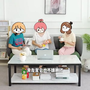 โต๊ะกลางโมเดิร์น โต๊ะรับแขก2ชั้น โต๊ะกาแฟ ลายหินอ่อนสีขาว ท็อปกระจกใส โต๊ะรับแขก 2 ชั้น สไตล์มินิมอล ขาเหล็กแข็งแรง โต๊ะวางของหน้าโซฟา