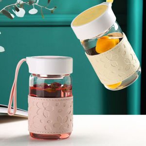 Portable High Borosilicate Glass Tea Cup Womens Ins High Aesthetic Value Water Cup Small Bubble Tea Handy Cup Korean Style Home Use