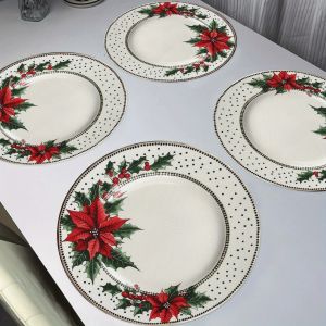 VIKAMA 4-Piece Christmas Poinsettia Placemats Family Gatherings Christmas Parties Holiday Table Decor & Accessories