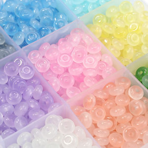 ลูกปัดลูกคิดแก้วหลากสี 100 ชิ้น/ล็อต ขนาด 3x6 มม. ลูกปัดหยกเทียมทรงกลมแบน ลูกปัดเว้นวรรคสำหรับทำเครื่องประดับ DIY สร้อยข้อมือ