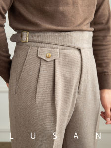Waist-High Straight Leg Warm Mens Trousers