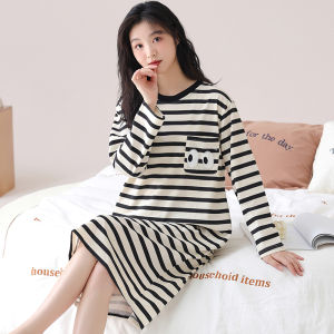 Miiow | Plus Size Womens Sleepwear Long Sleeve Spring Autumn Style Home Clothes Outerwear Comfortable Polyester Fiber Striped Pattern