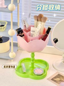 กล่องเก็บของรูป Tulip ขนาดใหญ่ ชั้นวางเครื่องสำอาง กระบอกปากกาน้ำหนักเบา 4 ช่อง จัดระเบียบเครื่องสำอางบนโต๊ะทำงาน กล่องเก็บของพลาสติก