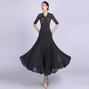 DANBAOLUO | New Lace Slimming Long Dress Black Half Sleeve V-Neck Large Swing Dancing Skirt