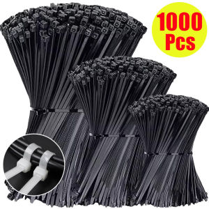 1000pcs Multipurpose Nylon Cable Tie Self Locking Zip Ties Cable Strap Adjustable Cables Fastening Tie Black/White Wire Management Plastic Ties