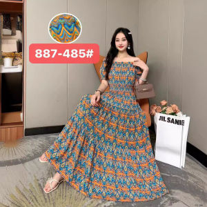 Váy Đi Biển Mùa Hè Tay Ngắn Cổ Chữ V Họa Tiết Hoa Phong Cách Bohemian Váy Nữ Tính Cao Cấp Chất Liệu Cotton Váy Thường Ngày