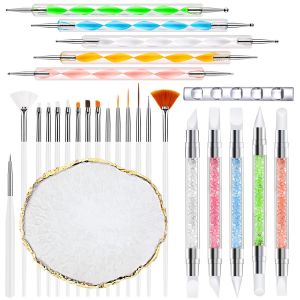 27PCS Manicure Tools Nail Art Brush Set with Resin Nail Art Palette 5Pcs Nail Art Sculpture Pen Dotting Pen for Nail Art DIY
