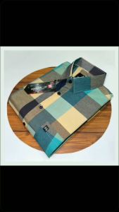 C25 Kemeja Pria Cotton Tangan Pendek Dewasa & Remaja V-Neck - Katun Casual Yanded Premium Motif Garis Kotak Size M L XL