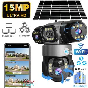 Camera IP Năng Lượng Mặt Trời WiFi V380 PRO 3 Ống Kính Độ Phân Giải HD 15MP Camera An Ninh CCTV Với Tầm Nhìn Ban Đêm Âm Thanh Hai Chiều Theo Dõi Di Động Sử Dụng Trong Nhà Và Ngoài Trời