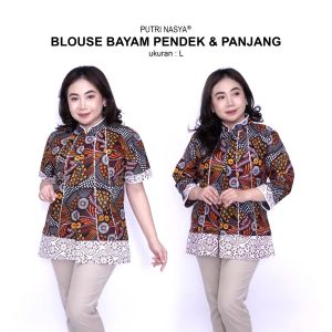Putri Nasya Atasan Batik Blouse Big Size Wanita Lengkap L-XL-2L-3L-4L-5L-6L-7L Model Blus Jumbo Seragam Batik / Atasan Batik Big Size Formal / Pakaian Batik Kantor Kerja Super Big LD 140 / Baju Batik Kekinian Bahan Katun Terbaru Modern Masa
