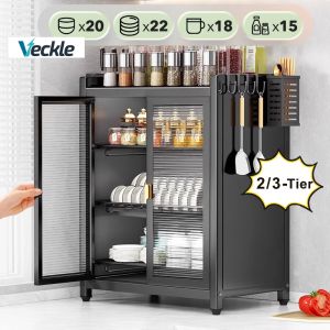 Veckle【2025 New】Kitchen Dish Rack Organizer Cabinet Metal Countertop Kitchen Dish Rack With Drainer Plate