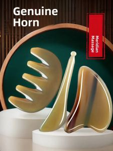Natural Buffalo Horn Gua Sha Board Five-Tooth Comb Facial Eye Muscle Release Beauty Stick Head Meridian Brush Massage Tool