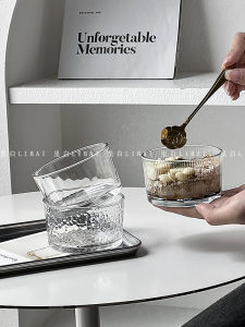 เรียบง่าย ชามแก้วกลมขนมหวานพุดดิ้งน้ําแข็ง สีครีม โยเกิร์ตอาหารเช้า Birds Nest Influencer ชามสไตล์ Minimalist ห้องครัว Diningware