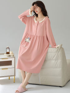 Miiow | Pure Cotton Sleepwear Womens Casual Thin Home Clothes Sweet Cute Maternity Gown Outdoor Wearable Summer Long Sleeve Nightgown