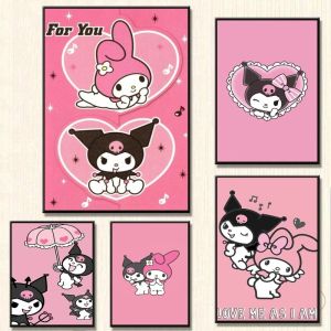 Canvas Prints Sanrios Kuromi Cute Living Room Hanging Cuadros Best Gift Modular Painting Comic Poster Canvas Painting