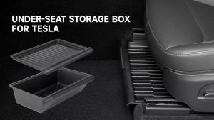 Under Seat Storage Box TPE Hidden Tray Push Pull Space Box with Lid For Tesla Model Y 2020 2021 2022 2023 2024 Juniper 2025-2026