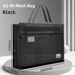 Extra Large A2/4K Storage Bag A3/8K Art Bag 8-Open Mesh Document Bag Handheld Zipper Bag Double Layer Thickened Large Capacity Art Student Drawing Middle School Shoulder Sketch Book CT Image Storage Bag