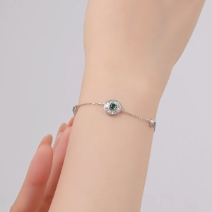 Lắc Tay Bạc Nữ 925 HGJG Đính Đá Xanh Sang Trọng Vòng Tay Nữ Đính Đá Phong Cách Thanh Lịch Đi Tiệc