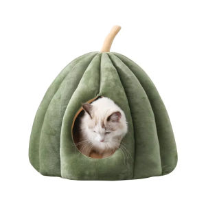Enclosed Cat Nest Winter Warm Cat Bed Pumpkin Shape Pet Sleeping House for Cats Comfortable Washable Cat Sleeping Bed Pet Supply