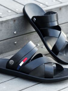 Sandals Mens Beach K-style Trendy Soft Sole Shoes Casual Dual-Use Dad Leather Sandals Non Slip Leather Sandals Driving