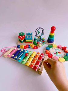Combo 6 món đồ chơi gỗ phát triển trí tuệ cho bé giáo cụ montessori