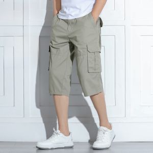 Quần Dài Nam Mùa Hè Nhiều Túi Quần Dài Cotton Cạp Vừa Quần Short Công Sở Thường Ngày Cho Bố Quần Dài Cotton Nguyên Chất