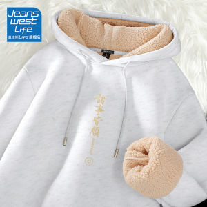 เสื้อสเวตเตอร์คอตตอนหนาสำหรับผู้ชาย เสื้อคลุมกันหนาวสีแดง ขนแกะหนา เสื้อคลุมกันหนาวทรงหลวม ทรงหลวม เสื้อคลุมกันหนาวแบบสวมหัว