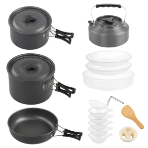 Lightweight Aluminum Alloy Outdoor Camping Cooking Set Large 2-4 Nested Pots Easy Carry Camping Cookware Set