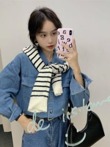 Stylish Retro Denim Shirt Womens Spring Autumn New Fashion Small Size Inner Wear Layered Shirt Trendy Unique Top