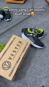 VESTER - Sepatu Sneaker Anak Perempuan Laki Laki Hitam Hijau Ukuran 28-40