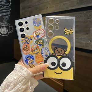 CrashStar MagSafe Yellow Cute Cartoon Soft Transparent Shockproof Phone Case For Samsung Galaxy Note 20 Ultra S25 S24 S23 S22 Ultra S21 Plus + S20 FE A16 A06 A55 A35 A15 A05S Wireless Charging Phone Casing Cover Shell With Camera Protection