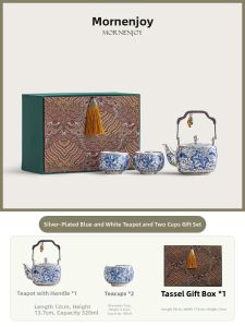 mornenjoy | Luxury Silver and Blue Porcelain Tea Set for Elders Teachers Leaders Gift