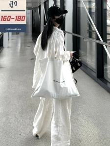 Extended Size 175 Cotton Linen Set for Women Summer 2025 New High-End Feeling Two-Piece Set Long Pants Long Sleeve Flip Collar