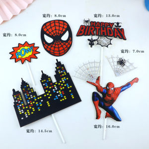 Super Hero Spider-Man Cake Decorative Ornaments Boy Kids Birthday Party Cartoon Dessert Dress up Plug-in